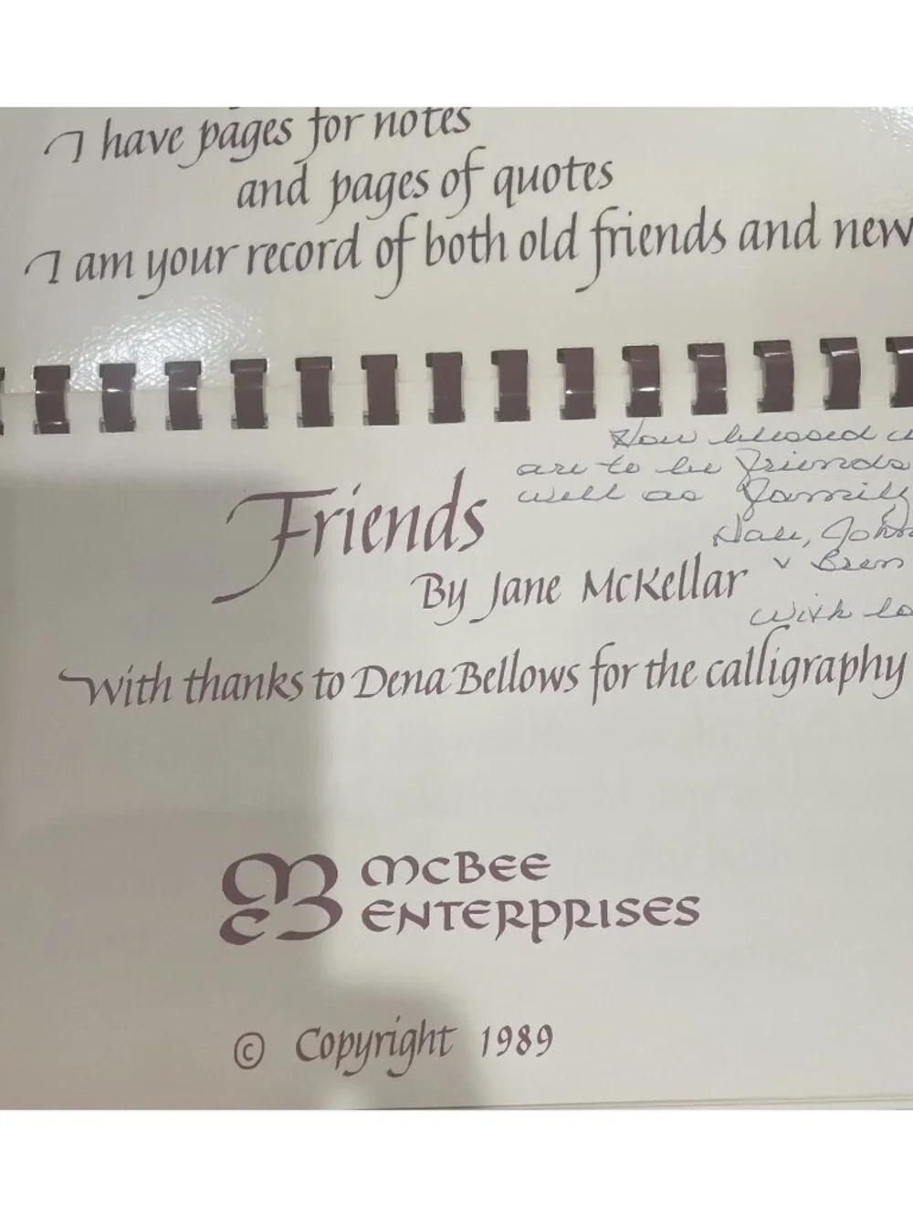 Friends by Jane McKellar: Journal For Diurnal Things; Notes; Birthday; Marriages